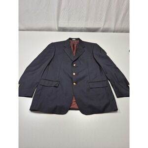 Majer Blazer Mens 43L Navy Blue Super 120s Wool Brussel Sport Coat Jacket Gold